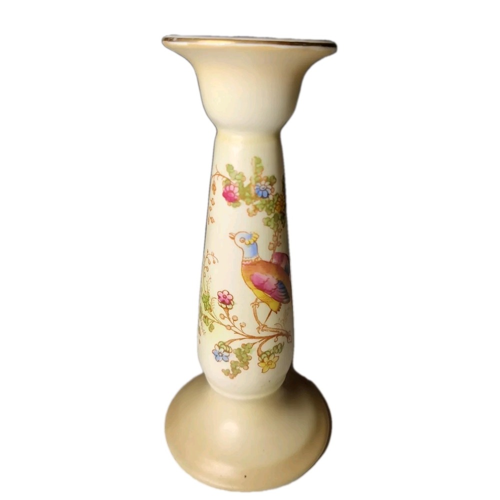 Crown Ducal Ware Candlestick Bird of Paradise Hand Painted Made in England